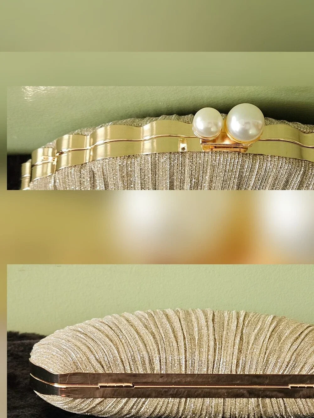 Ritzy NWOT Seashell Pearl Clutch/Bag in Gold